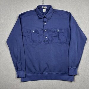Vintage Norm Thompson Long Sleeve Polo Shirt Men's XL Blue Pockets